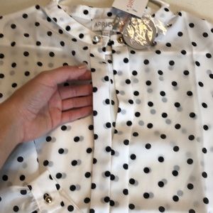 apricot Tops - Apricot Polka Dot Blouse apricot Tops - Apricot Polka Dot Blouse
